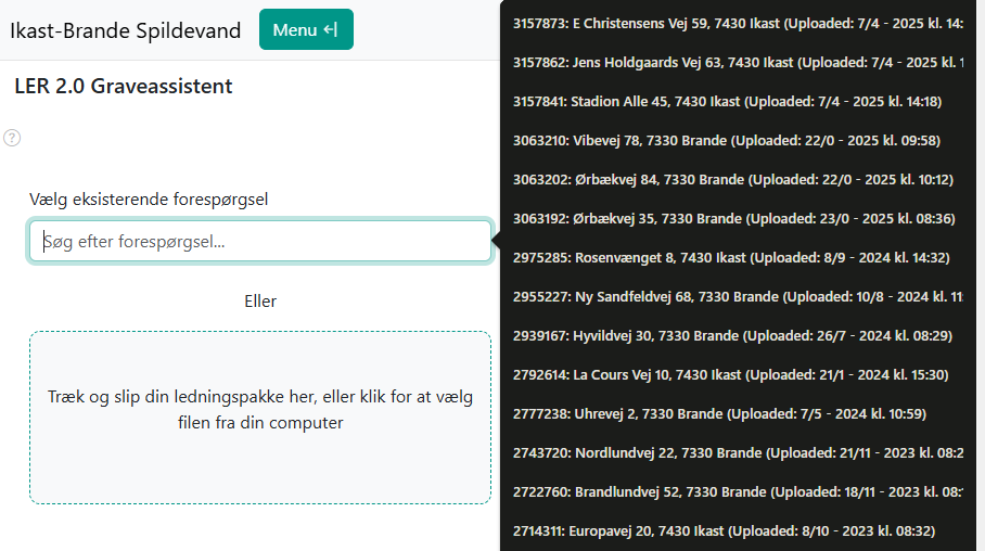Vælg ledningspakke til visning i kort
