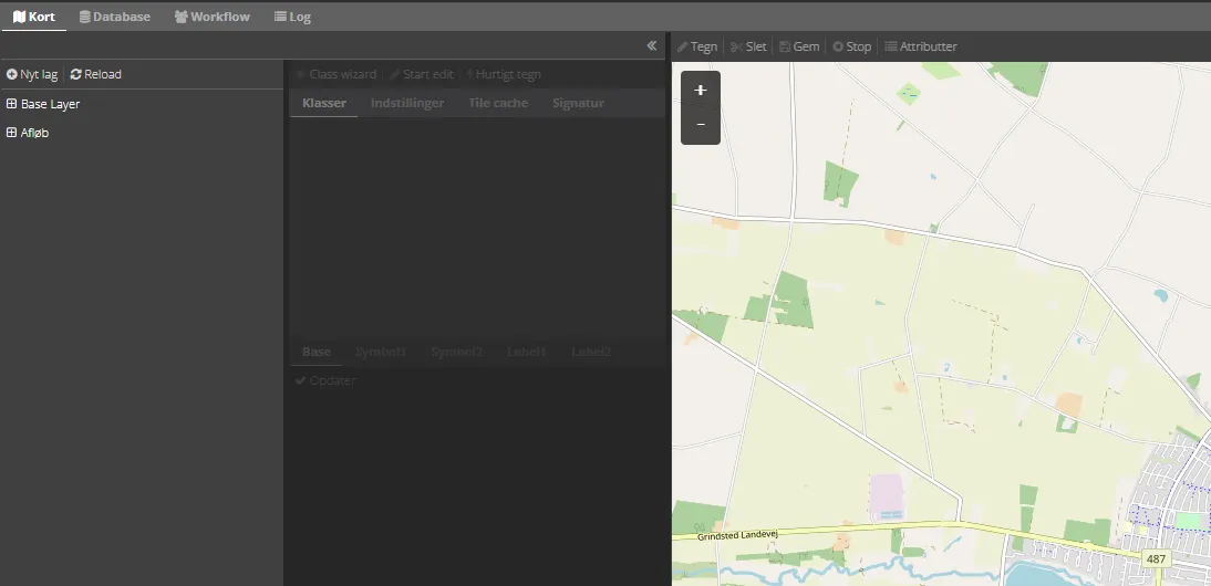 Første vindue der ses i Map Connect Admin er kort-vinduet