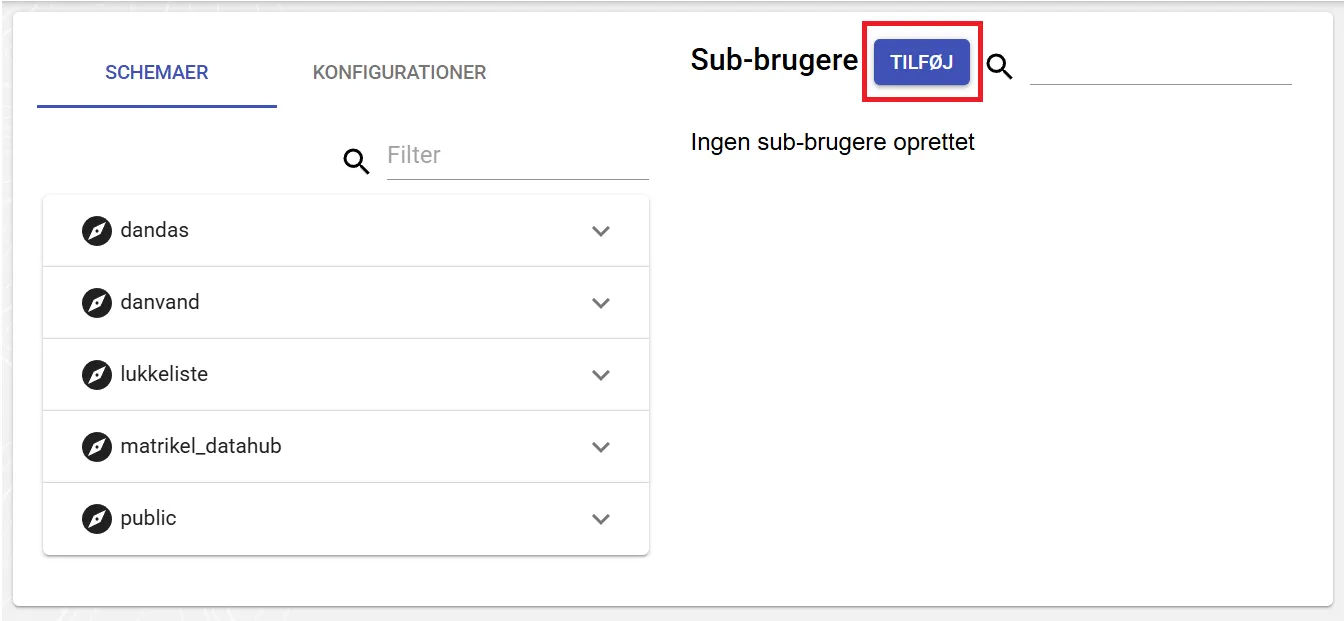 Klik på "Tilføj" (rød boks) for at oprette en ny sub-bruger