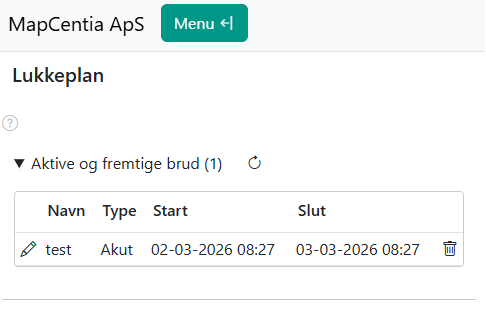 Lukkeplansmodul oversigt åben
