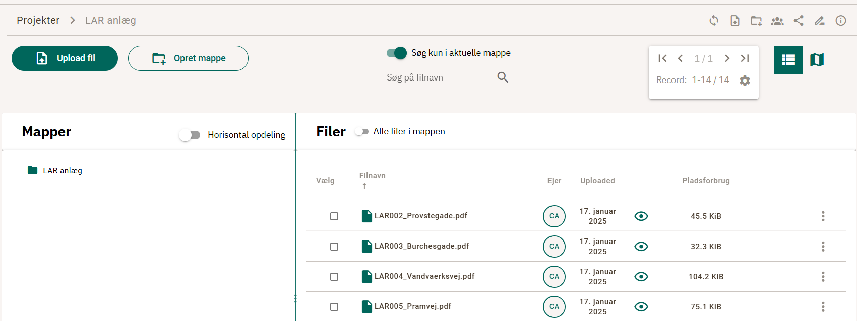 Filoversigt i den aktuelle mappe