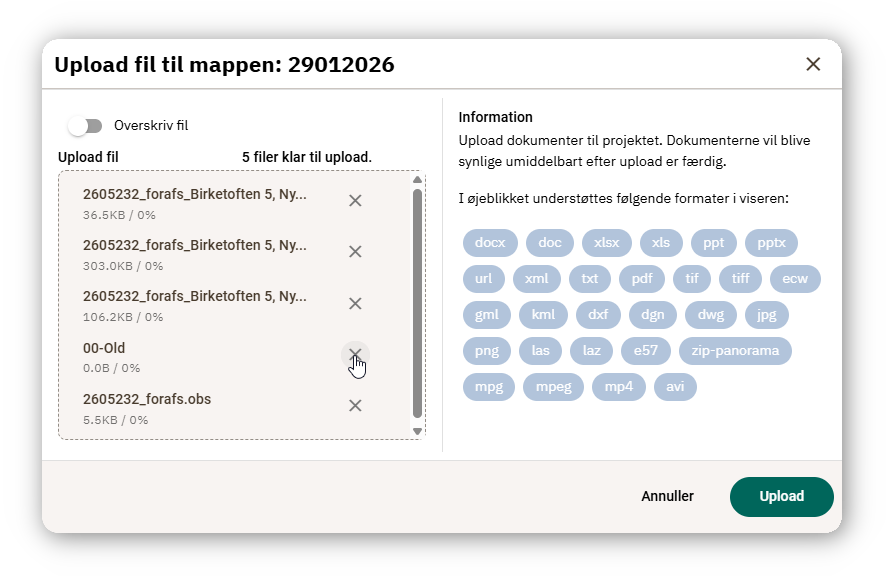 Filer valgt til upload