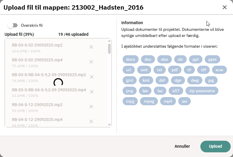 Status for upload af filer