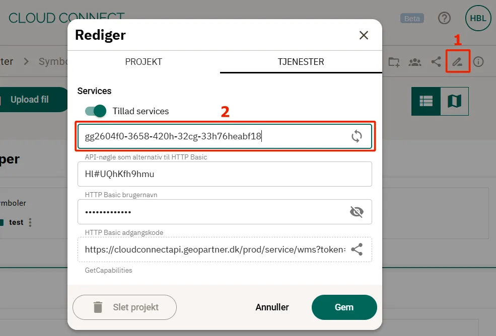 Cloud Connect: API-nøgle