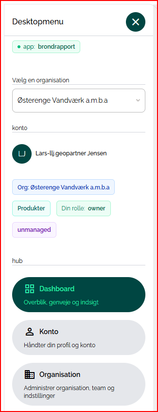 Desktopmenuen i venstre side af skærmen giver adgang til forskellige funktioner og indstillinger