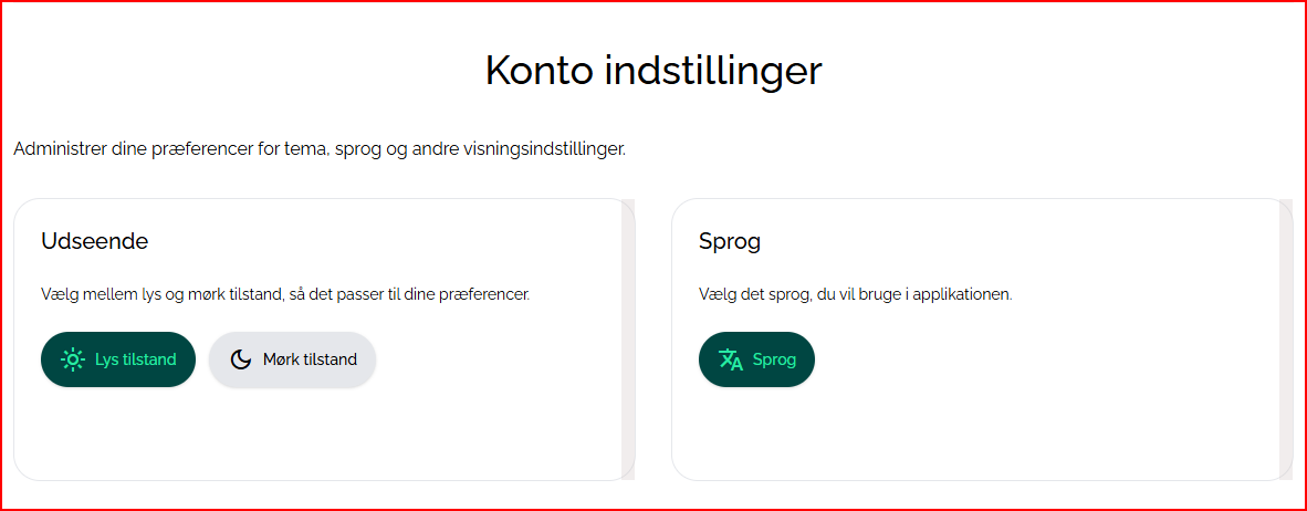 Konto indstillinger for aktuelle bruger