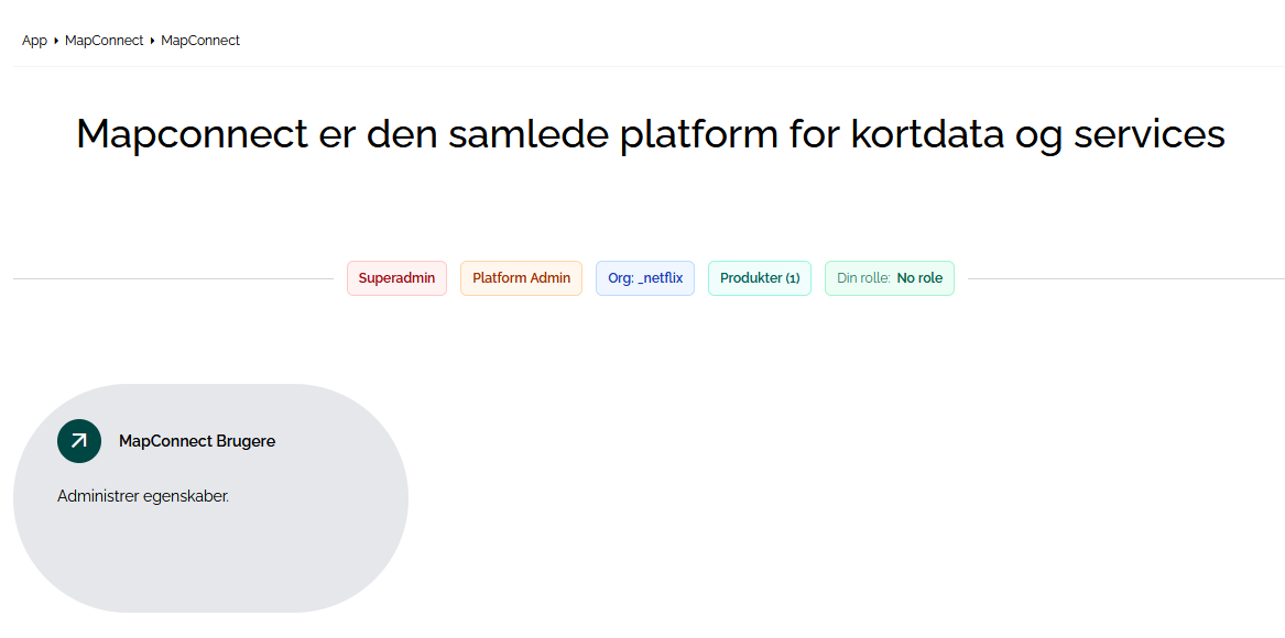 Dashboard for Map Connect-produktet
