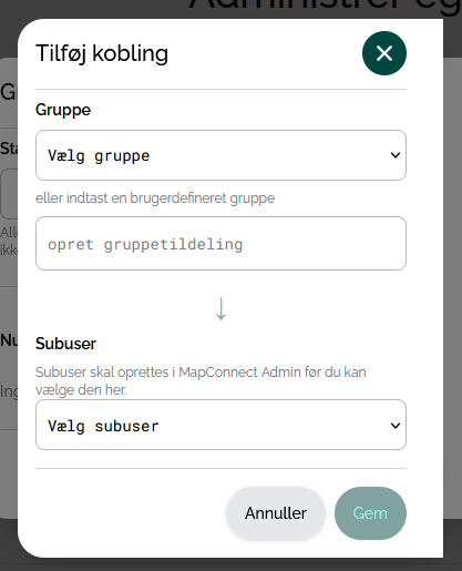 Tilføj en ny kobling til Map Connect Admin