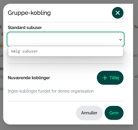 Indstil standard-subuser for organisationen
