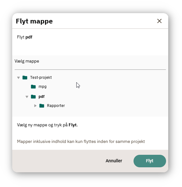 Dialog til valg af destinationsmappe