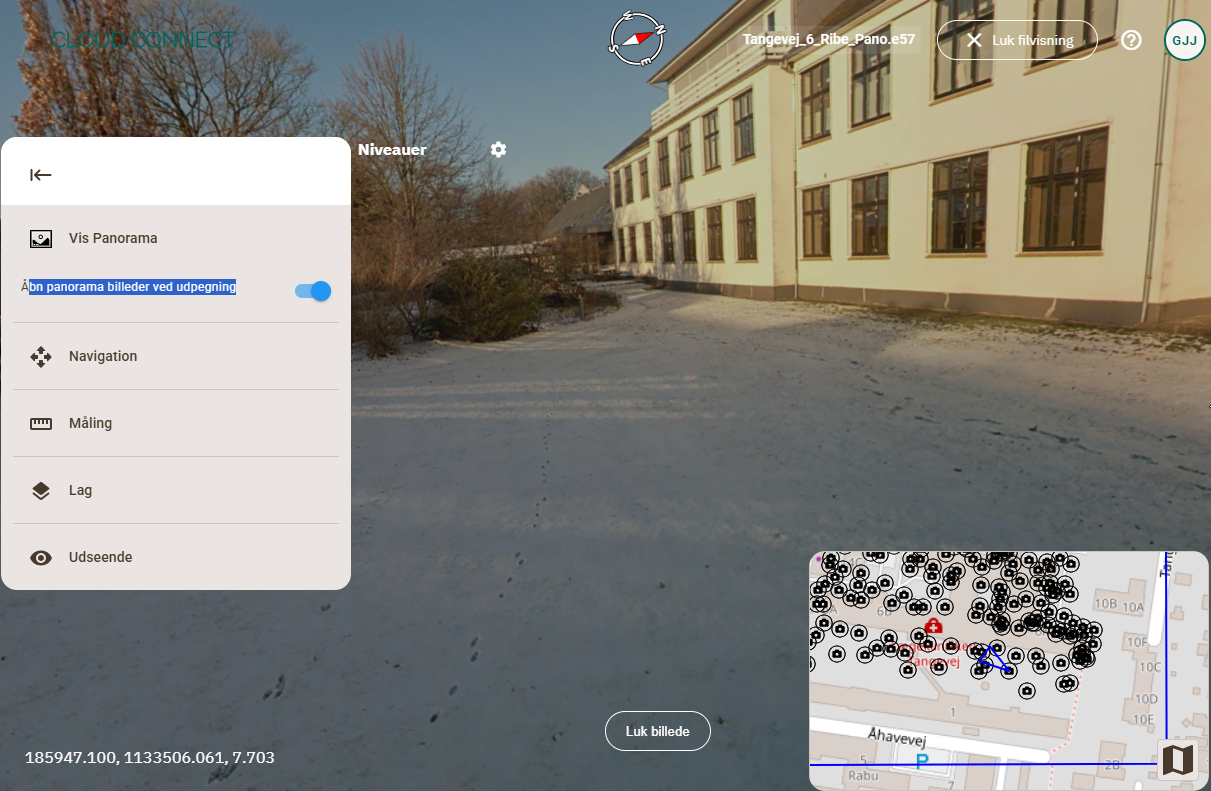 Panoramabillede åbnet fra en punktsky