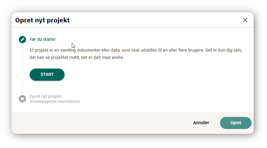 Start oprettelse af et nyt projekt