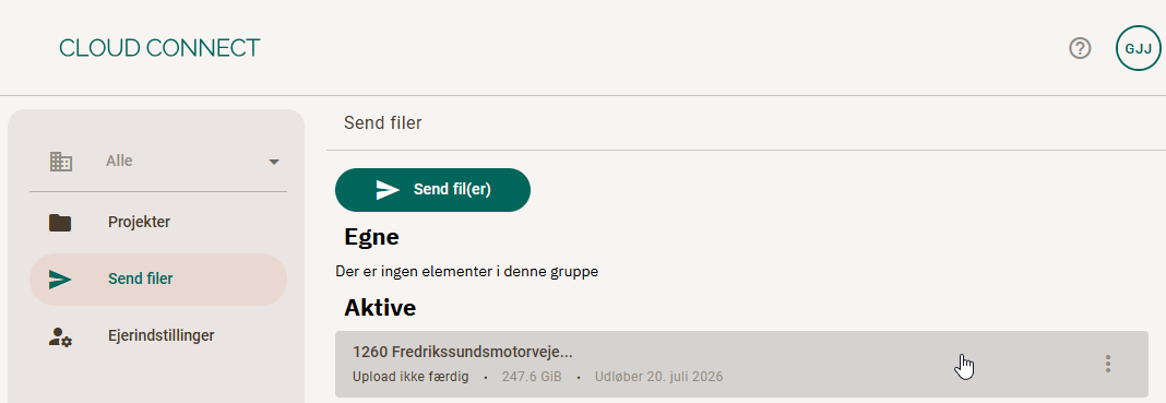 Oversigten Send filer i Cloud Connect