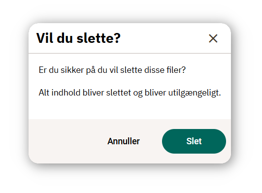 Dialog til bekræftelse af sletning af en deling
