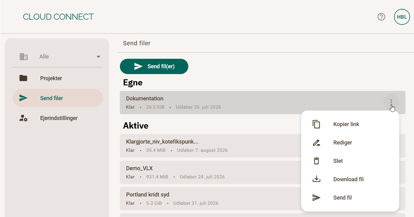 Undermenu for en deling under Egne
